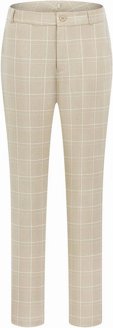 MODFUL Women's 2 Piece Business Plaid Suit Set Office One Button Slim Fit Blazer with Pant