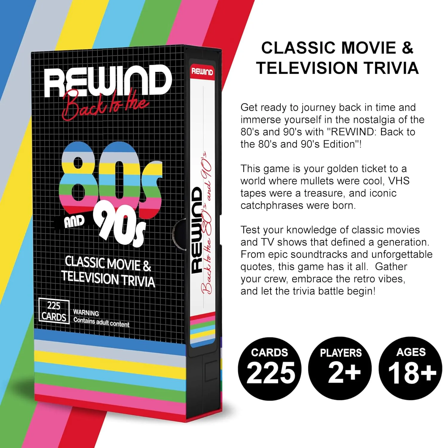 Mojo Games, Rewind - Back to The 80's and 90's Movie and TV Trivia - Nostalgic Pop Culture Card Game for Family and Friends Game Night (Movie & TV Trivia)