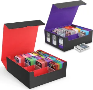 MoKo Trading Card Storage Box, 3000  MTG Deck Box with 24 Colorful Dividers & 4 Card Supporters/Commander Card Deck Case with Display Window, Fits for Magic Game Cards, YugiOh, Black Purple