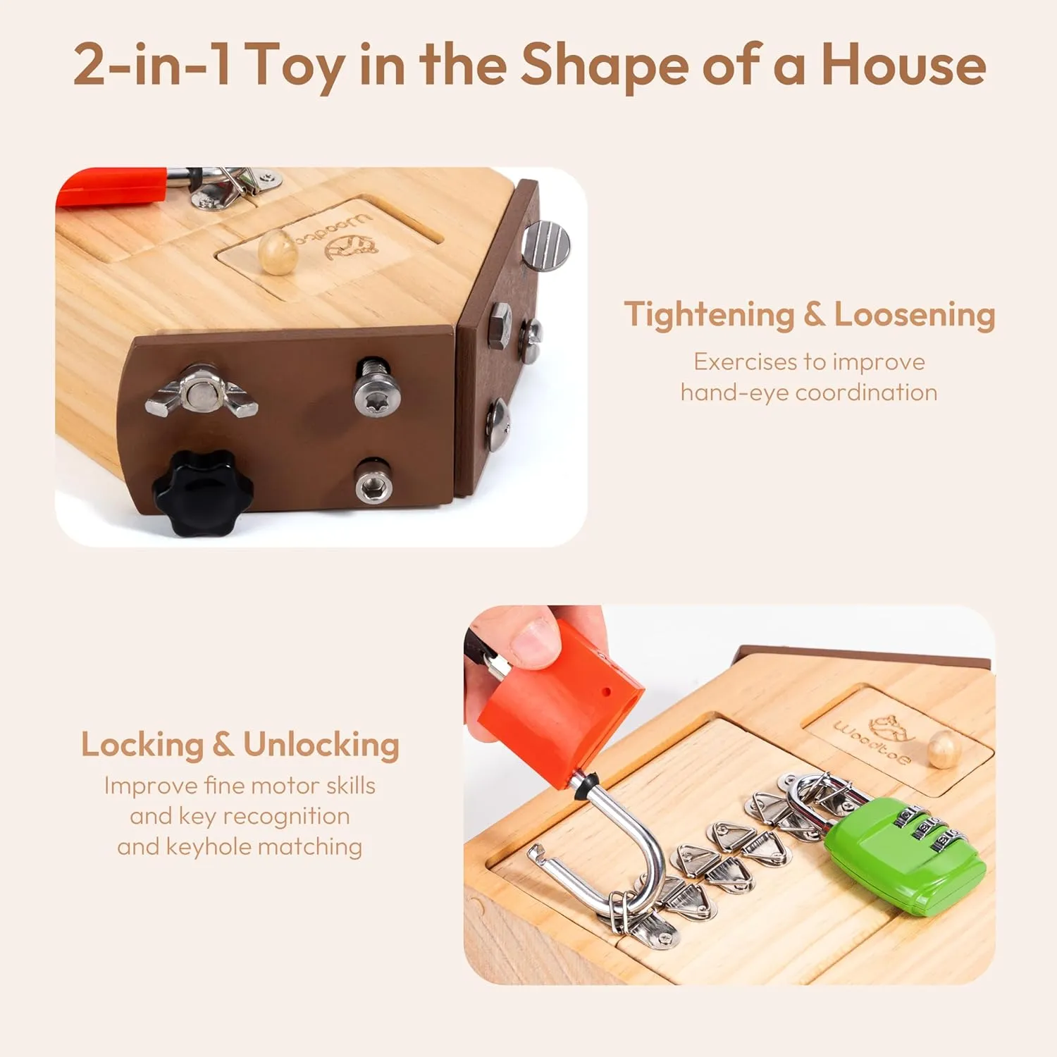 Montessori Screwdriver Board with Lock and Key Toy, Wooden Montessori Toys for Kids 3 4 5 Year Old, Toddler Fine Motor Skills STEM Toy, Preschool Sensory Learning Toys for Boys Girls