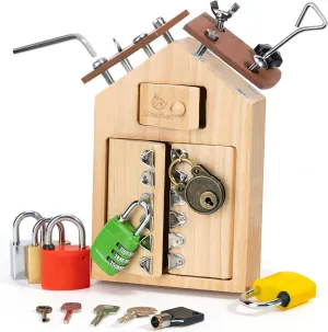 Montessori Screwdriver Board with Lock and Key Toy, Wooden Montessori Toys for Kids 3 4 5 Year Old, Toddler Fine Motor Skills STEM Toy, Preschool Sensory Learning Toys for Boys Girls