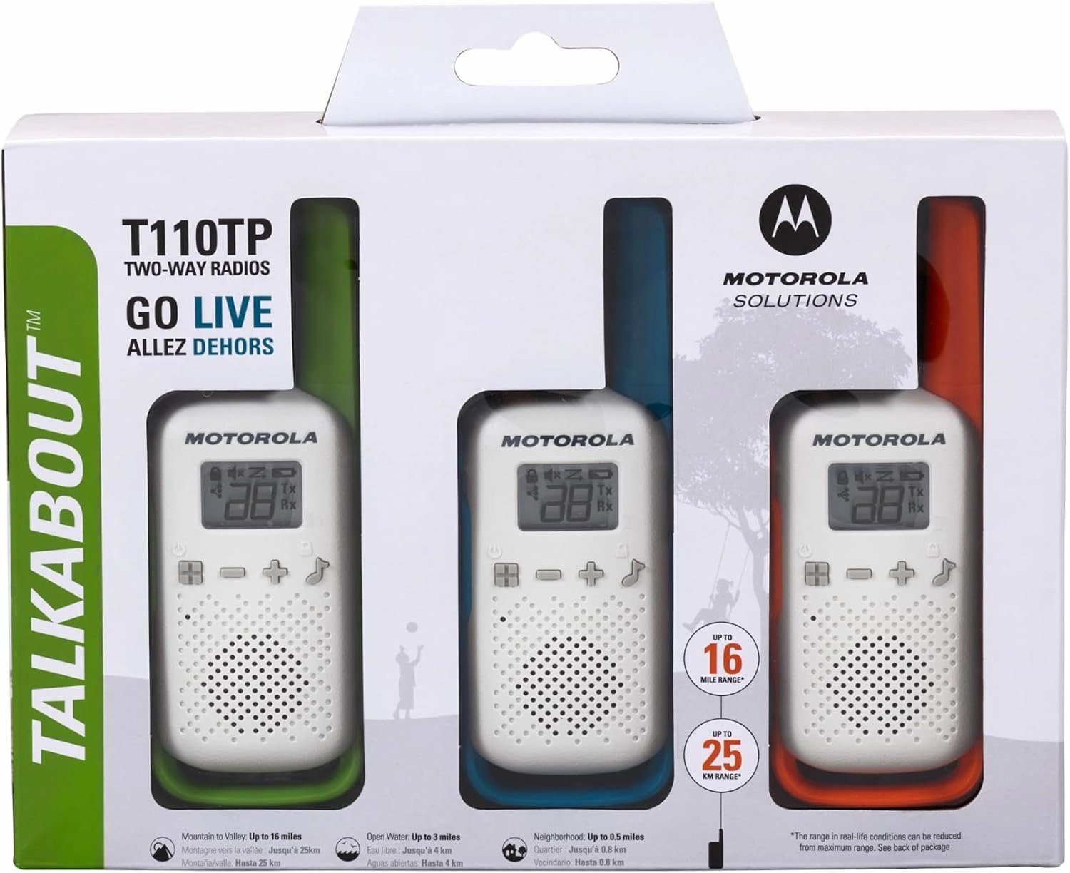 Motorola Solutions Talkabout T110TP, Kids Two-Way, Boys Girls Walkie Talkie Safety & Privacy Easy Pairing, 16 Mile, 3 Pack