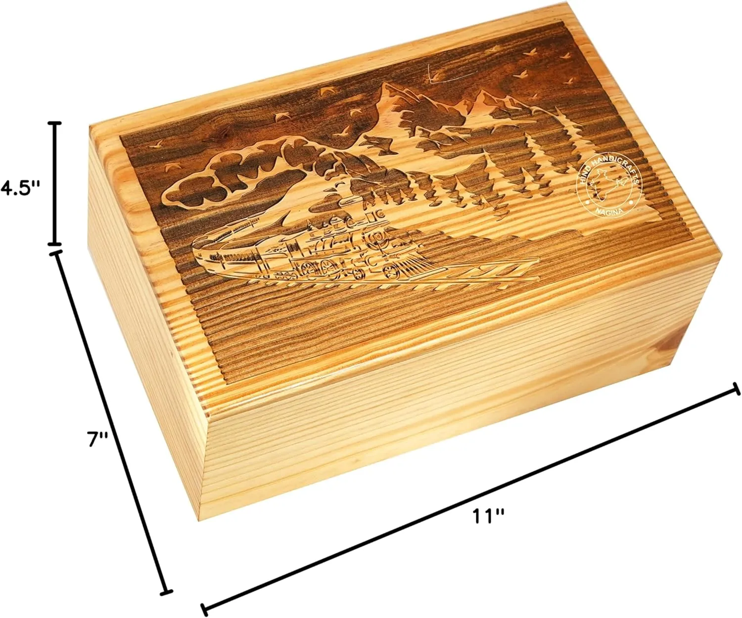 Mountain Train Wooden Cremation Urn for Adult Ashes – Large 250 LB Capacity – Handcrafted Pine Wood Funeral Memorial Box for Burial or Columbarium