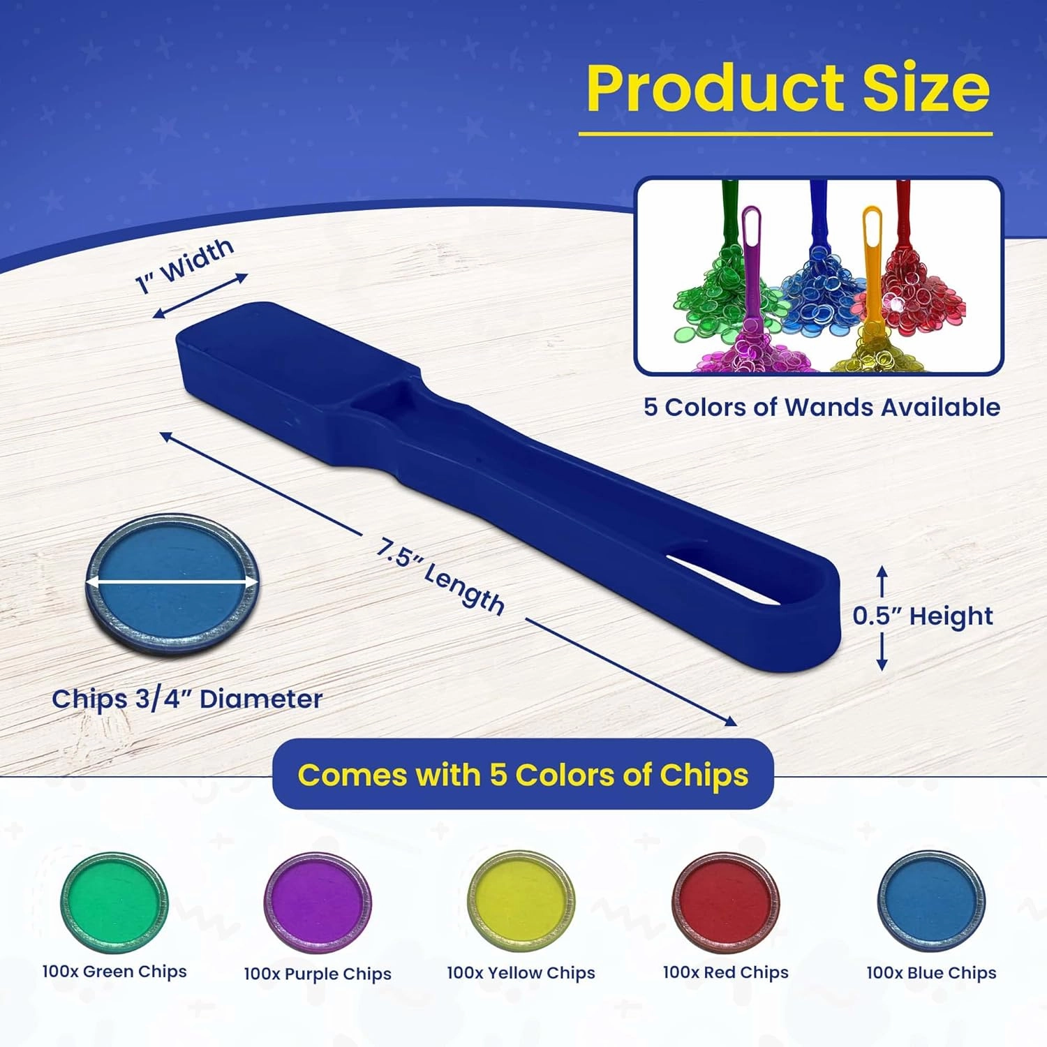 MR CHIPS Made in USA Magnetic Wands and 3/4 Inch Plastic Chips with Metal Rings - Pack of 4 5 6 7 Reusable Bag
