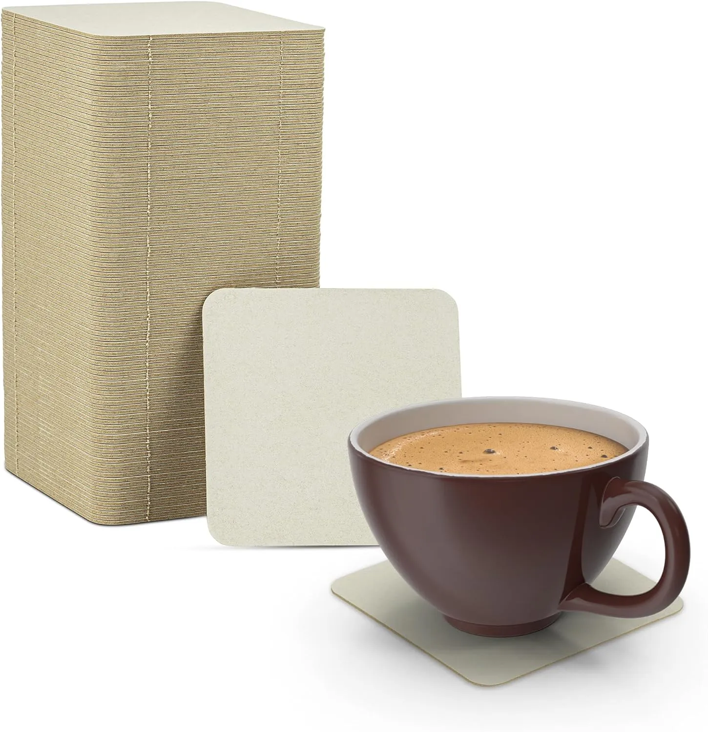 MT Products Off-White Square Paper Coasters for Drinks - 4” Blank Disposable Coasters (Pack of 100) - Made in The USA