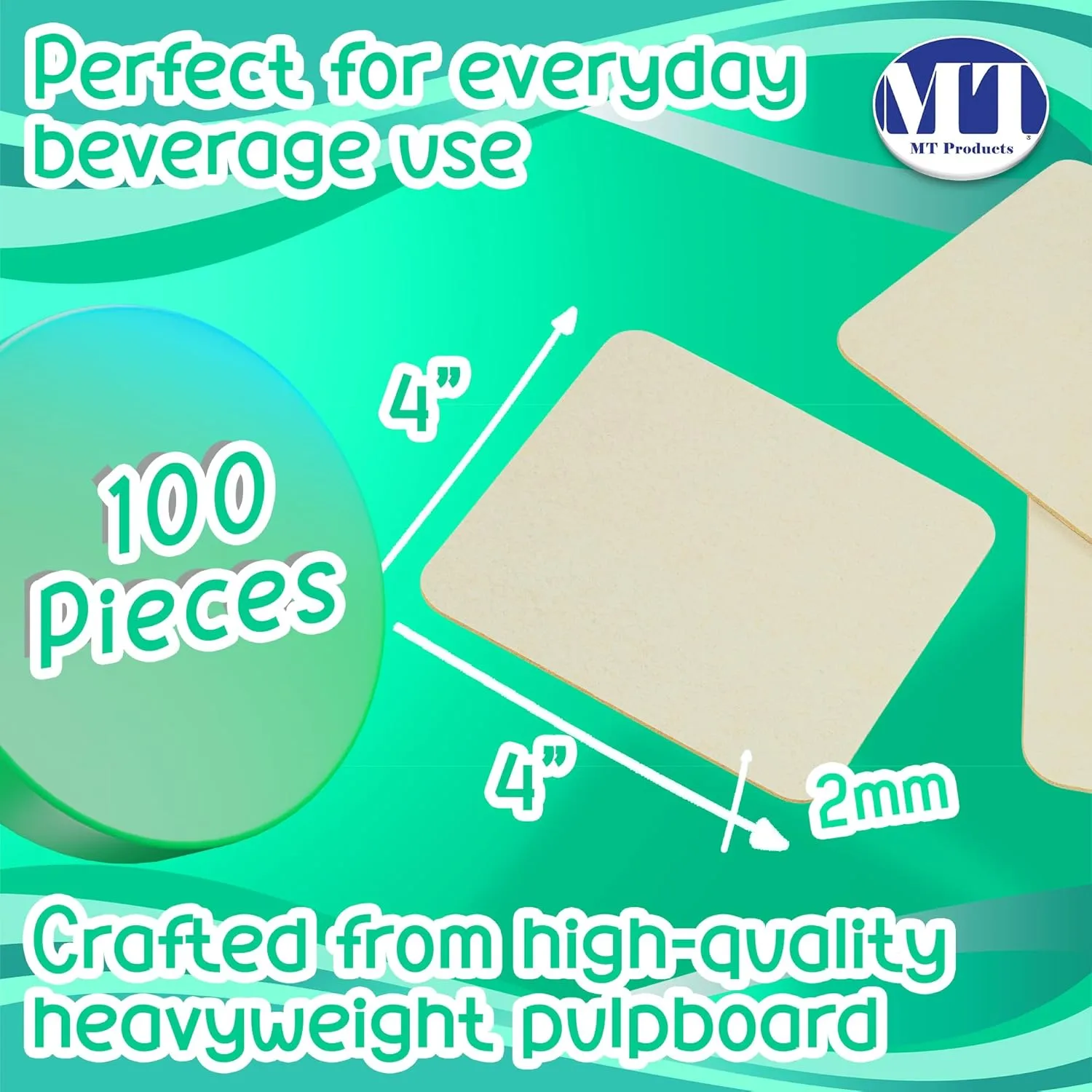 MT Products Off-White Square Paper Coasters for Drinks - 4” Blank Disposable Coasters (Pack of 100) - Made in The USA