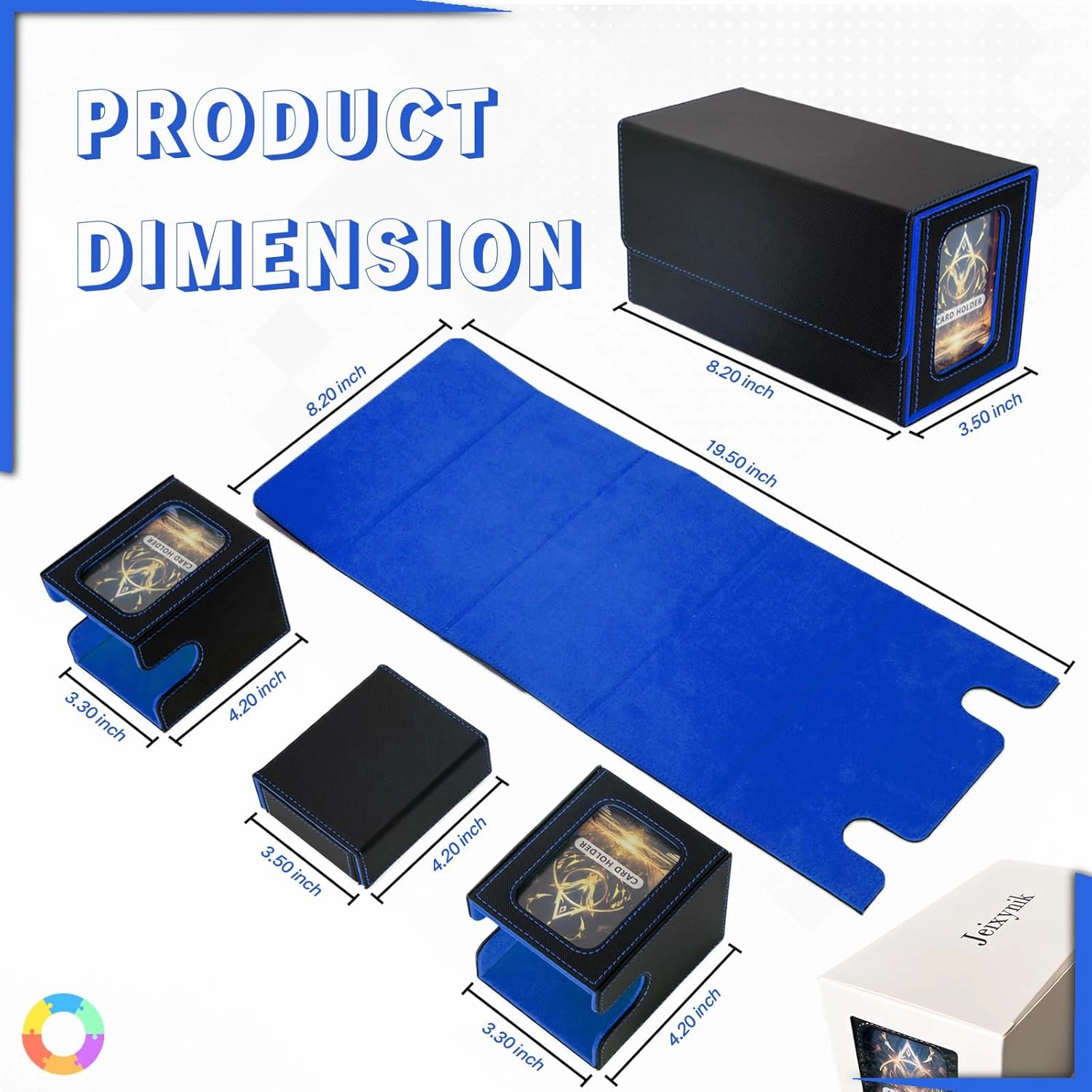 MTG Deck Box, 3-in-1 Leather Magnetic Case with Dice Tray, 2 Commander Displays & 4 Dividers, Removable Commander Deck Box Fits 200 Double-Sleeved Cards for TCG, CCG (Black-Blue)