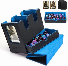 Mtg deck box for Commander Deck Box with Dice Tray Fits 230 Cards, 4 in 1 for Magic TCG CCG Deck Card Boxes Case Storage, Includes 4 Dividers & 2 Toploaders Trading Deck Box,Black/Blue