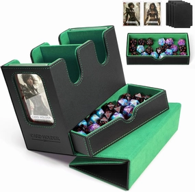 Mtg deck box for Commander Deck Box with Dice Tray Fits 230 Cards, 4 in 1 for Magic TCG CCG Deck Card Boxes Case Storage, Includes 4 Dividers Trading Deck Box, Black/Green