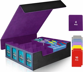 MTG Trading Card Storage Box Fits 3200  Cards, Commander Deck Case, 4 Display Windows 10 Dividers 4 Movable Partitions, PU Leather Magnetic Closure, Magic/TCG/YuGiOh/Sport Cards (Purple)