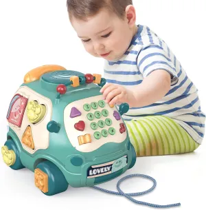 Musical Baby Bus Toys with Sound Effects, and Early Learning Activities for Toddlers 18 Months  , Fun and Interactive Play with Music, Sounds, Telephone, Drum, Shapes and Colors, Green