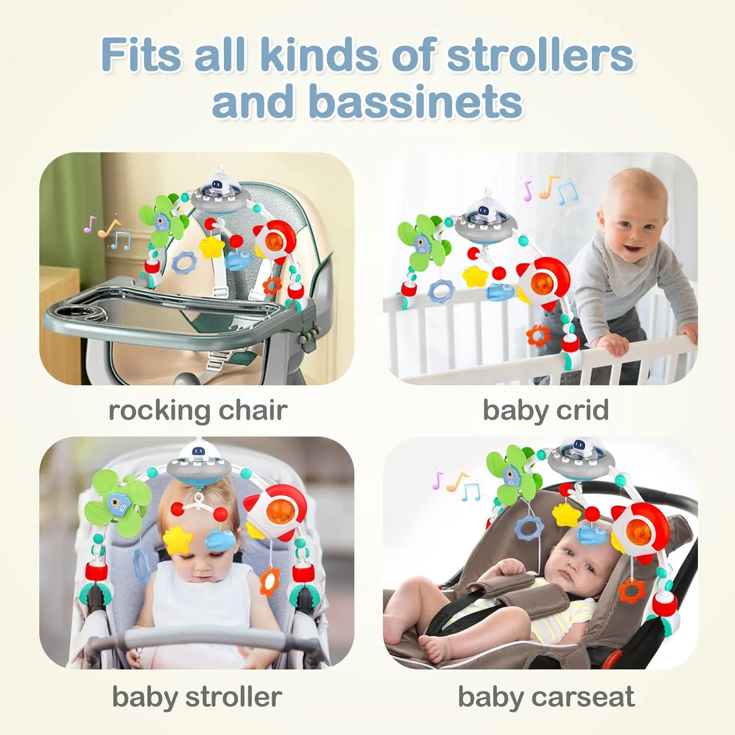 Musical Baby Stroller Arch Toys, Travel Car Seat Toys, Baby Play Arch Crib Accessory Toys, Mobile for Bassinet, Pram Activity Arch Bar Toys for Babies Infants