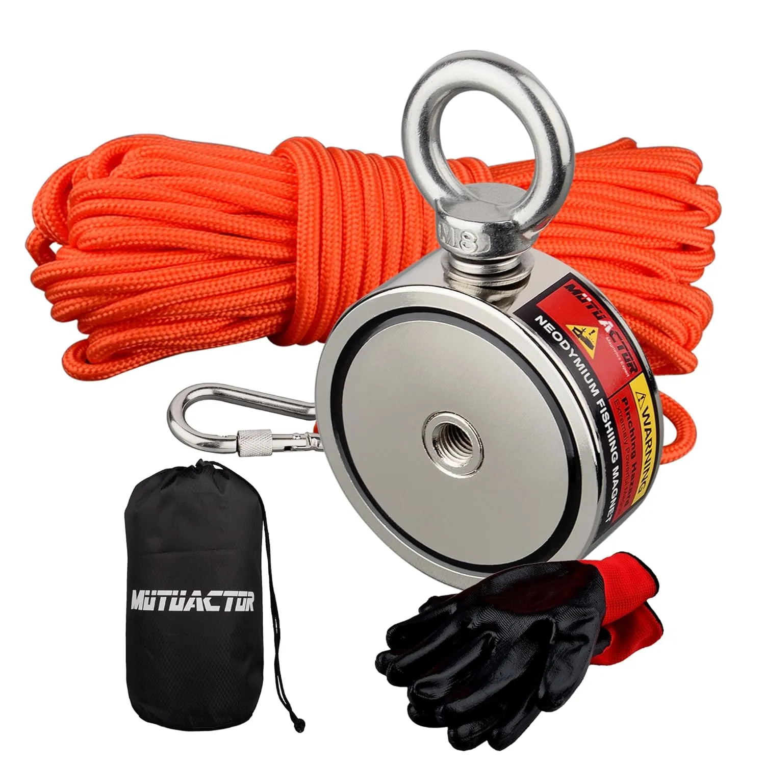 MUTUACTOR Two-Sided Fishing Magnet Kit,350lbsX2 Vertical Fishing Magnets Heavy Duty,Dia.2.36''Permanent Neodymium Rare Earth Magnet with 65Ft Salvage Rope Sturdy Gloves Bag for Recovery Treasures
