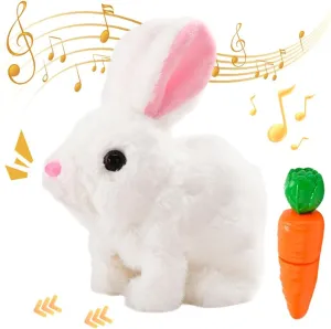 My Realistic Bunny Toy, 2025 Upgraded Interactive Easter Bunny Toy, Hopping Easter Basket Stuffers Animal, Can Walk and Talk Shaking Ears Realistic Bunnies Plush Easter Gifts for Kids (White)