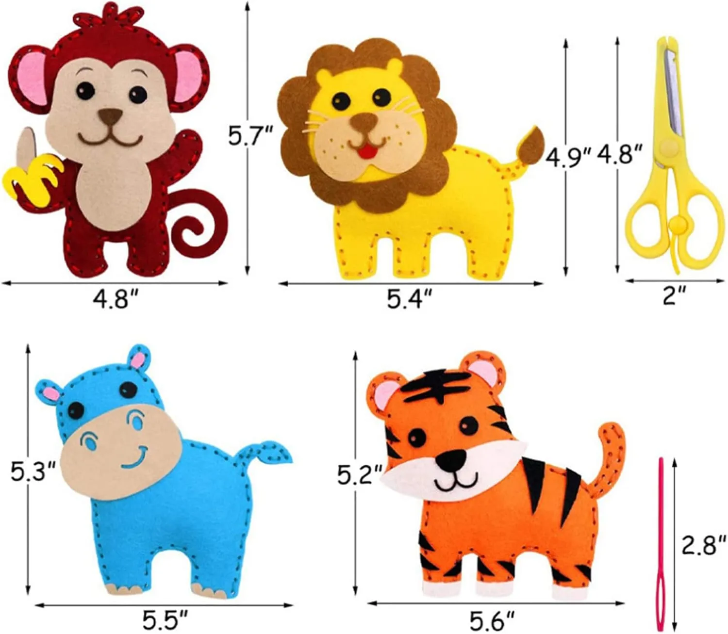 MYHJL Kid Sewing Craft Kit Felt Animals Children Birthday Gifts Educational Toys Stuffed Animals Set DIY Kits for Girls and Boys (B-Jungle Series)