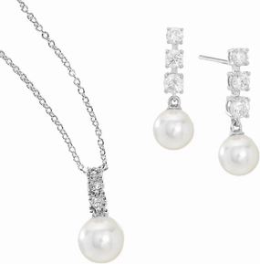 Nadri Rhodium Pearl Earrings & Necklace Set