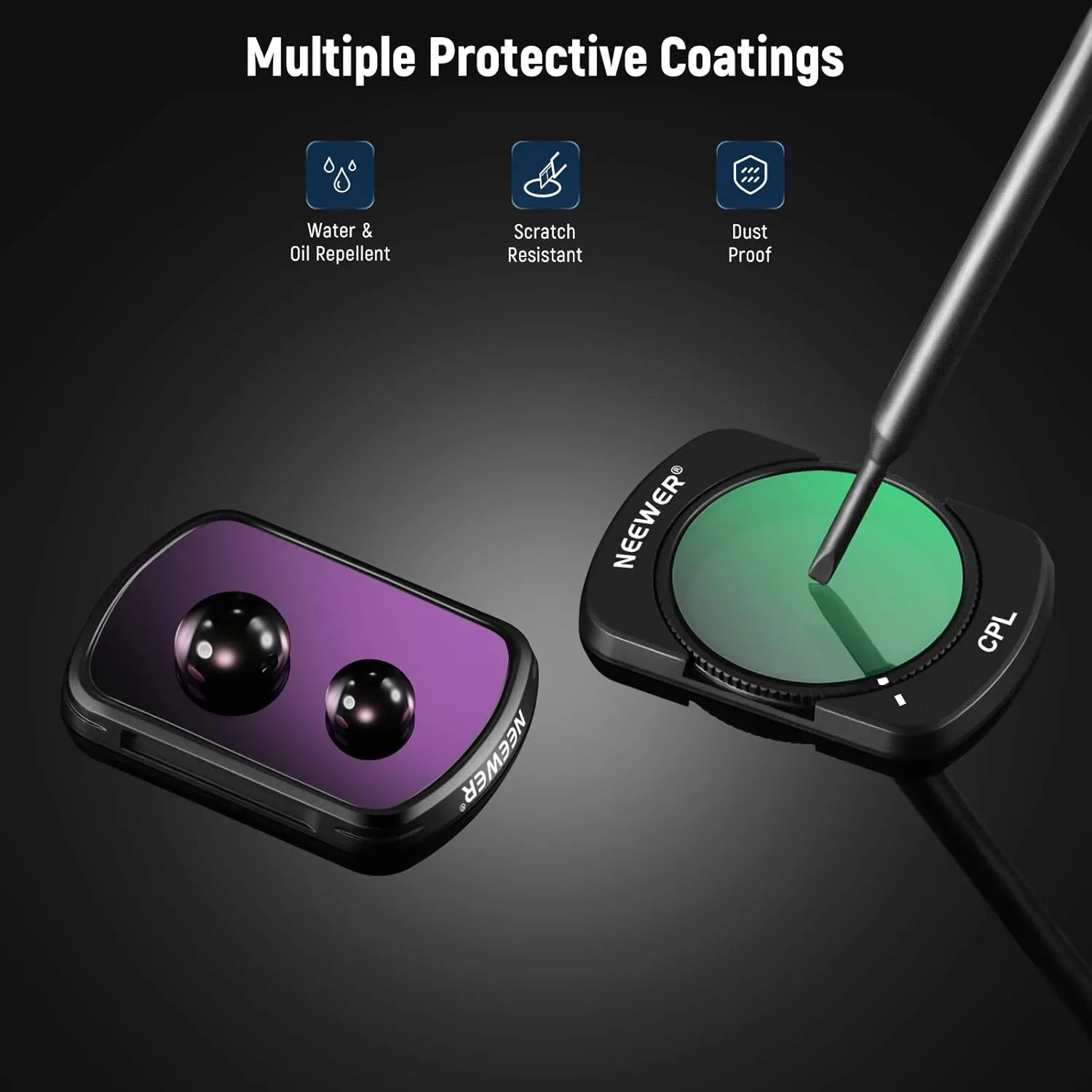 NEEWER HD CPL ND16 ND64 ND256 Filter Kit Compatible with DJI OSMO Pocket 3 Creator Combo Accessories Magnetic Action Camera Neutral Density Polarising Filter Optical Glass Aluminum Frame
