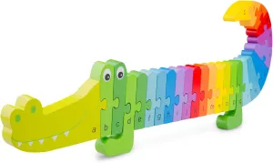 New Classic Toys Alphabet Puzzle Crocodile Educational Wooden Toys for 3 Year Old Boy and Girl Toddlers Learn The Alphabet