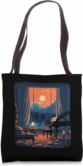 Nice piano by candlelight in winter night cozy costume Tote Bag