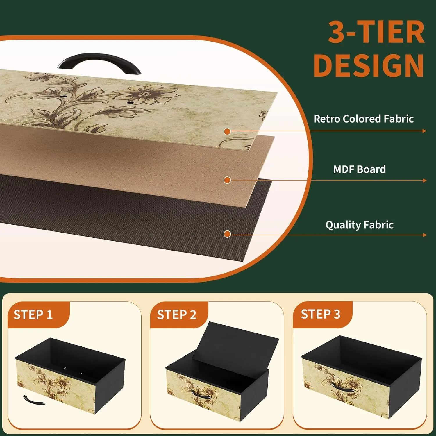 Nicehill 5 Drawers Dresser for Bedroom,Wide Chest of Drawers for Closet, Clothes, TV Stand with Storage Drawers, Wood Board, Fabric Drawers,Floral Painted