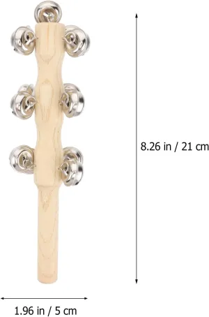 NUOBESTY 10pcs Wooden Handle Bells Christmas Jingle Bells Children Hand Percussion Shaker Rattle Xmas Holiday Party Toys 13Bells