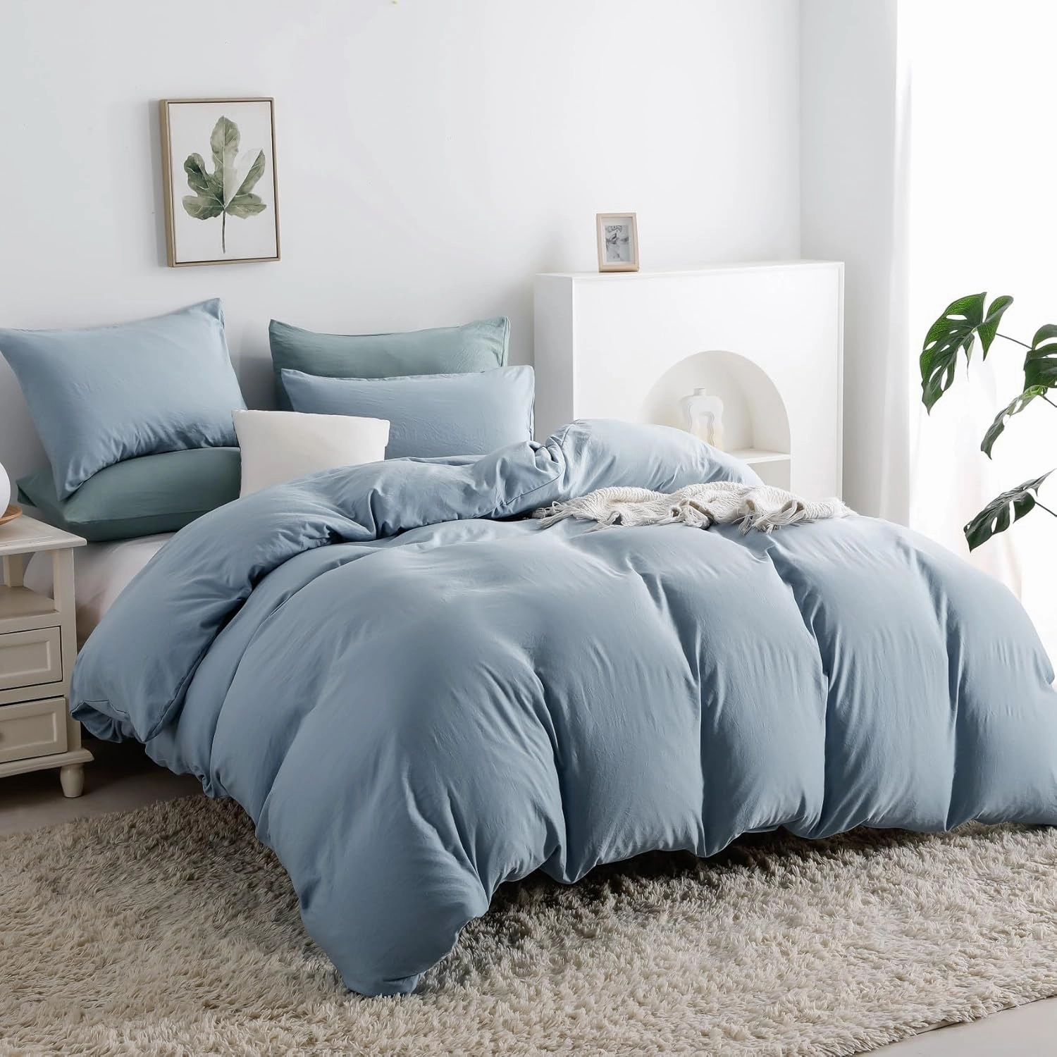 OAITE Duvet Cover,Protects and Covers Your Comforter/Duvet Insert,Luxury 100% Super Soft Microfiber,Queen Size,3 Piece Duvet Cover Set Includes 2 Pillow Shams