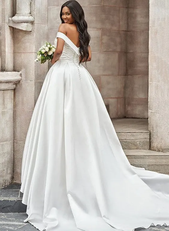 Off the Shoulder A Line Wedding Dress