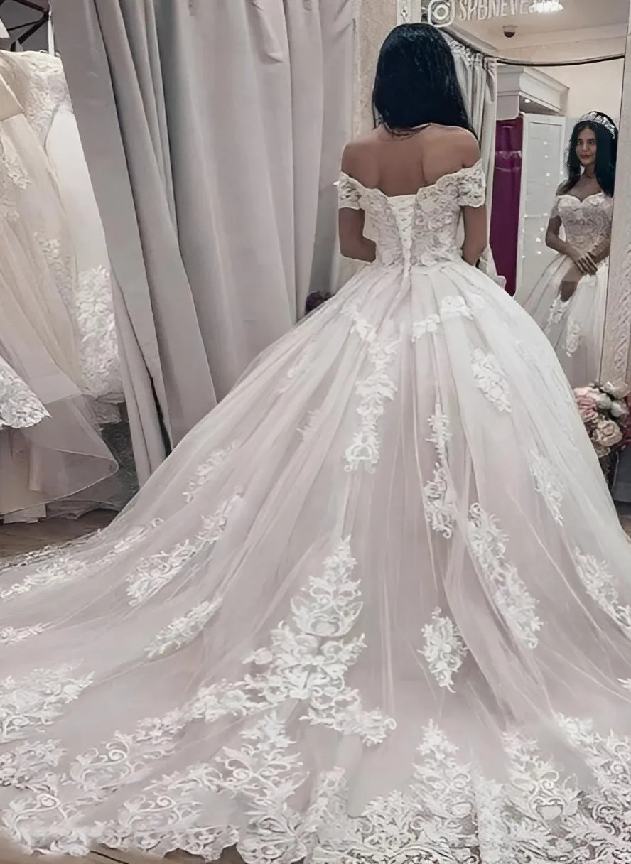 Off The Shoulder Ball Gown Lace Wedding Dress