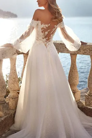 Off The Shoulder Long Sleeves Lace/Tulle Wedding Dress