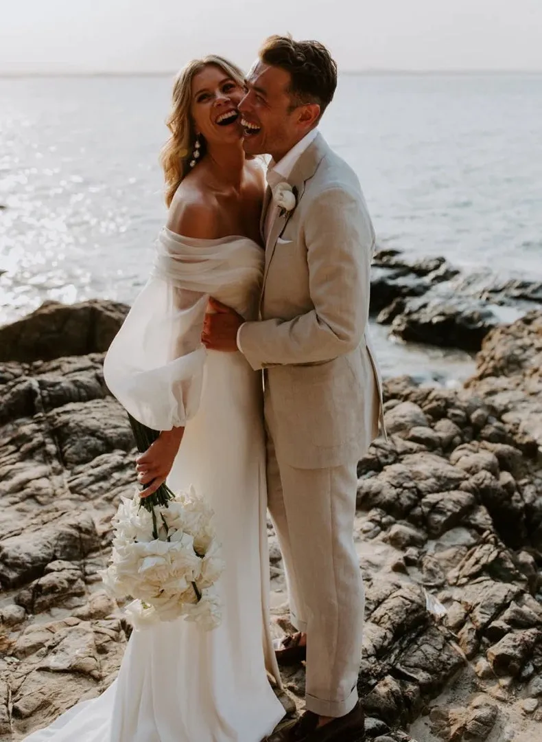 Off The Shoulder Wedding Dress with Long Puff Sleeves