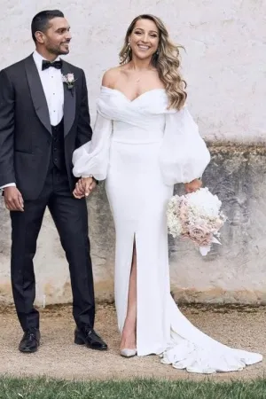 Off The Shoulder Wedding Dress with Long Puff Sleeves