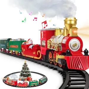 OleFun Christmas Train Set, Electric Train Toys with Water Steam, Sounds & Lights, Model Train Set for Under The Xmas Tree, Railway Kit Gifts for 3, 4, 5, 6, 7, 8  Year Old Boy & Girl