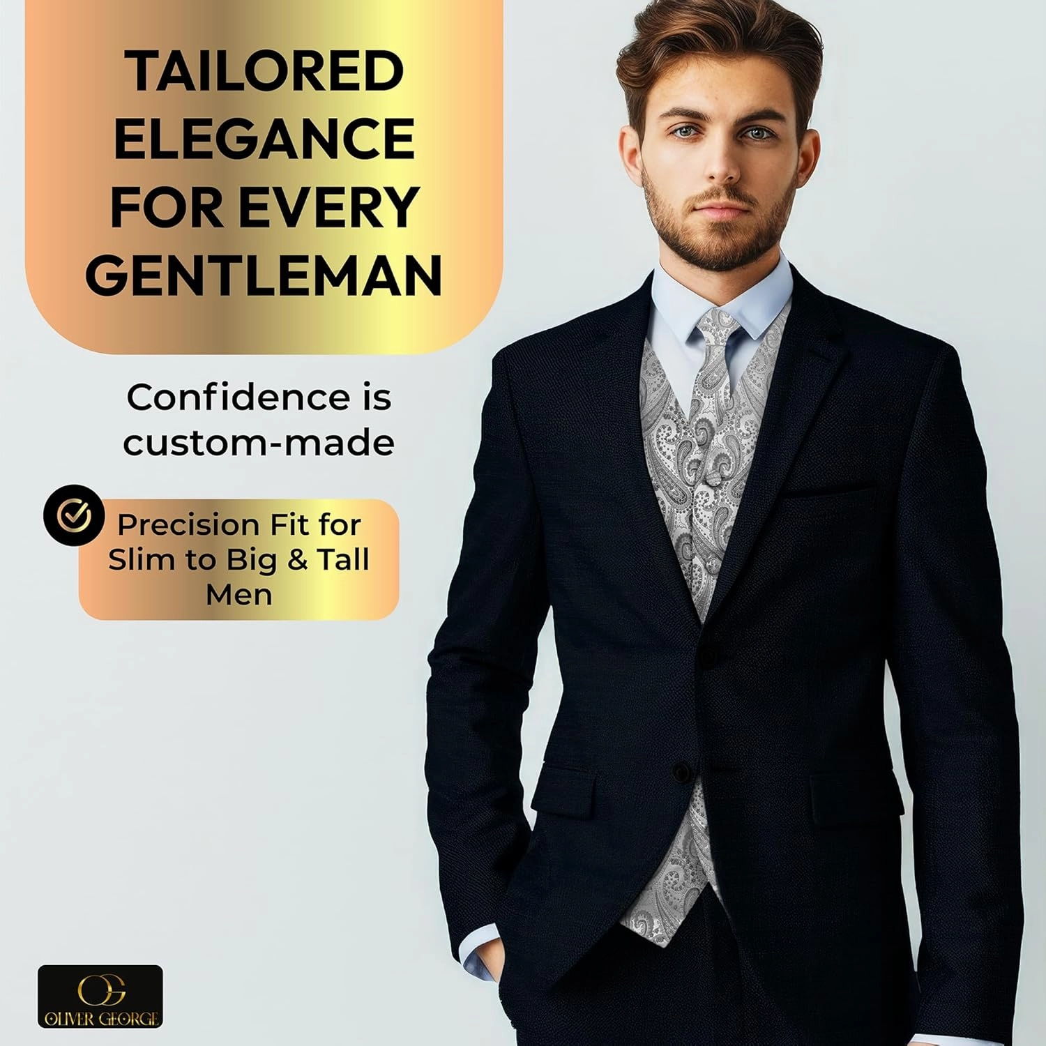 Oliver George Men's 4pc Paisley Design Waistcoat Tuxedo Dress Vest Necktie Bowtie Handkerchief Set for Suit or Tuxedo
