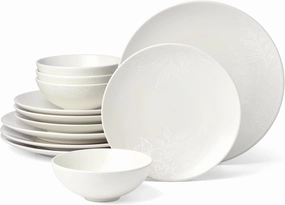 Oneida 897397 Roseto 12-Piece Dinnerware Set, White