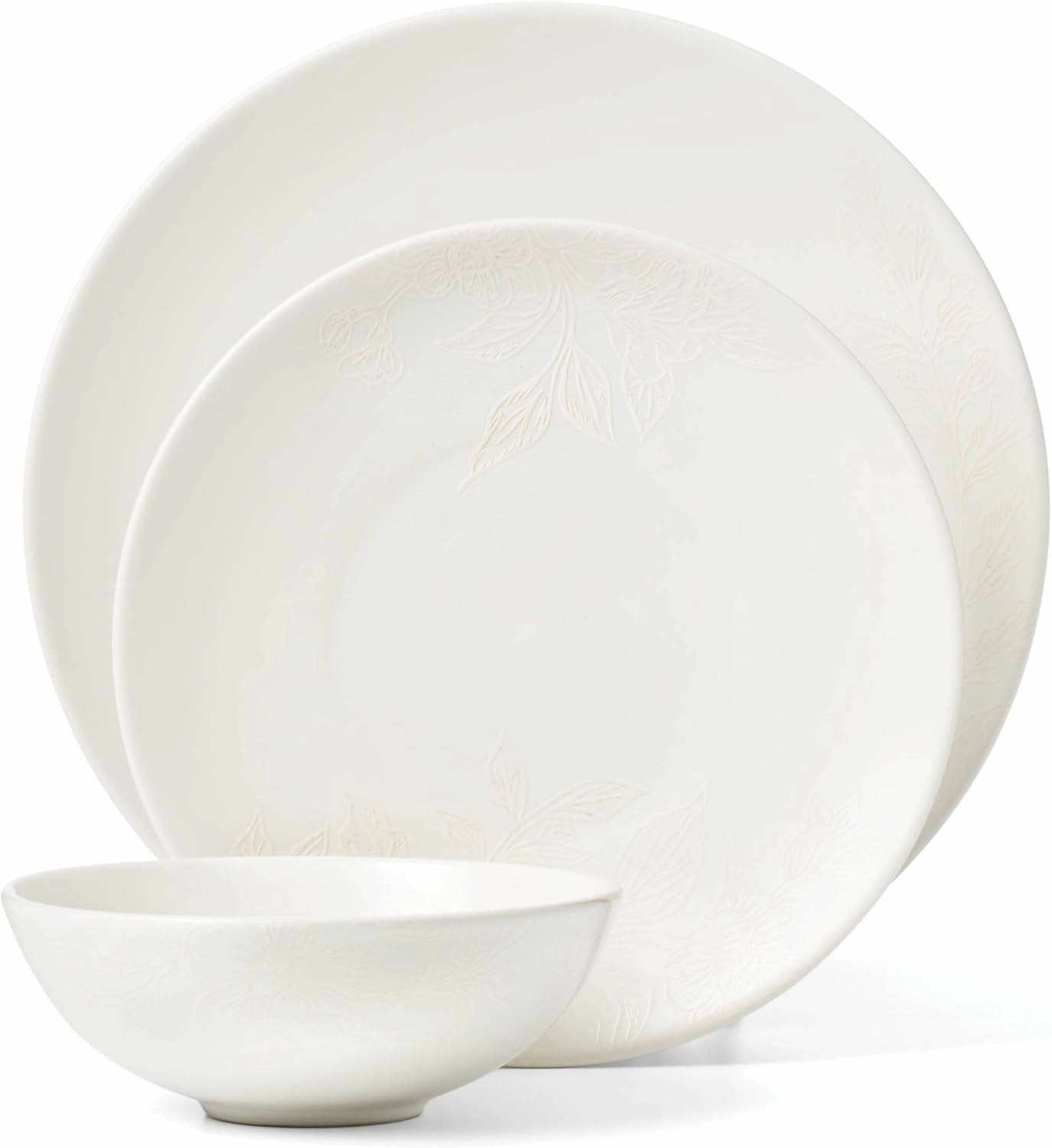 Oneida 897397 Roseto 12-Piece Dinnerware Set, White