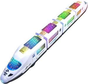 OTONOPI Toy Train Electric Bullet Train Battery Operated Action Locomotive Car High Speed Vehicle with 3D Lightning and Music Gift for Kids, Goes Around and Changes Directions on Contact, 20.5'' Long