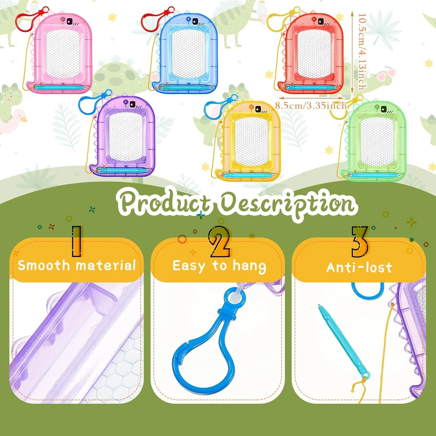 Outus 24 Pcs Mini Magnetic Drawing Boards Doodle Board for Kids Backpack Keychain Clip Drawing Board Erasable Sketch and Painting Pad for Classroom Rewards Party Favors (Dinosaur)