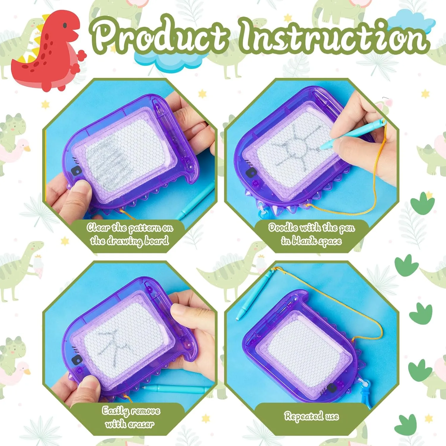 Outus 24 Pcs Mini Magnetic Drawing Boards Doodle Board for Kids Backpack Keychain Clip Drawing Board Erasable Sketch and Painting Pad for Classroom Rewards Party Favors (Dinosaur)