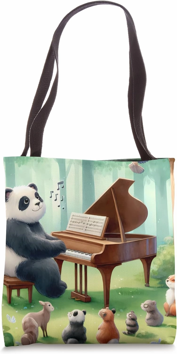Panda Playing Piano In A Forest. Animals Music Gathered Tote Bag
