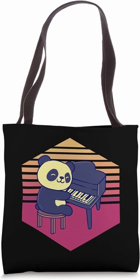 Panda Playing Piano Vintage Tote Bag