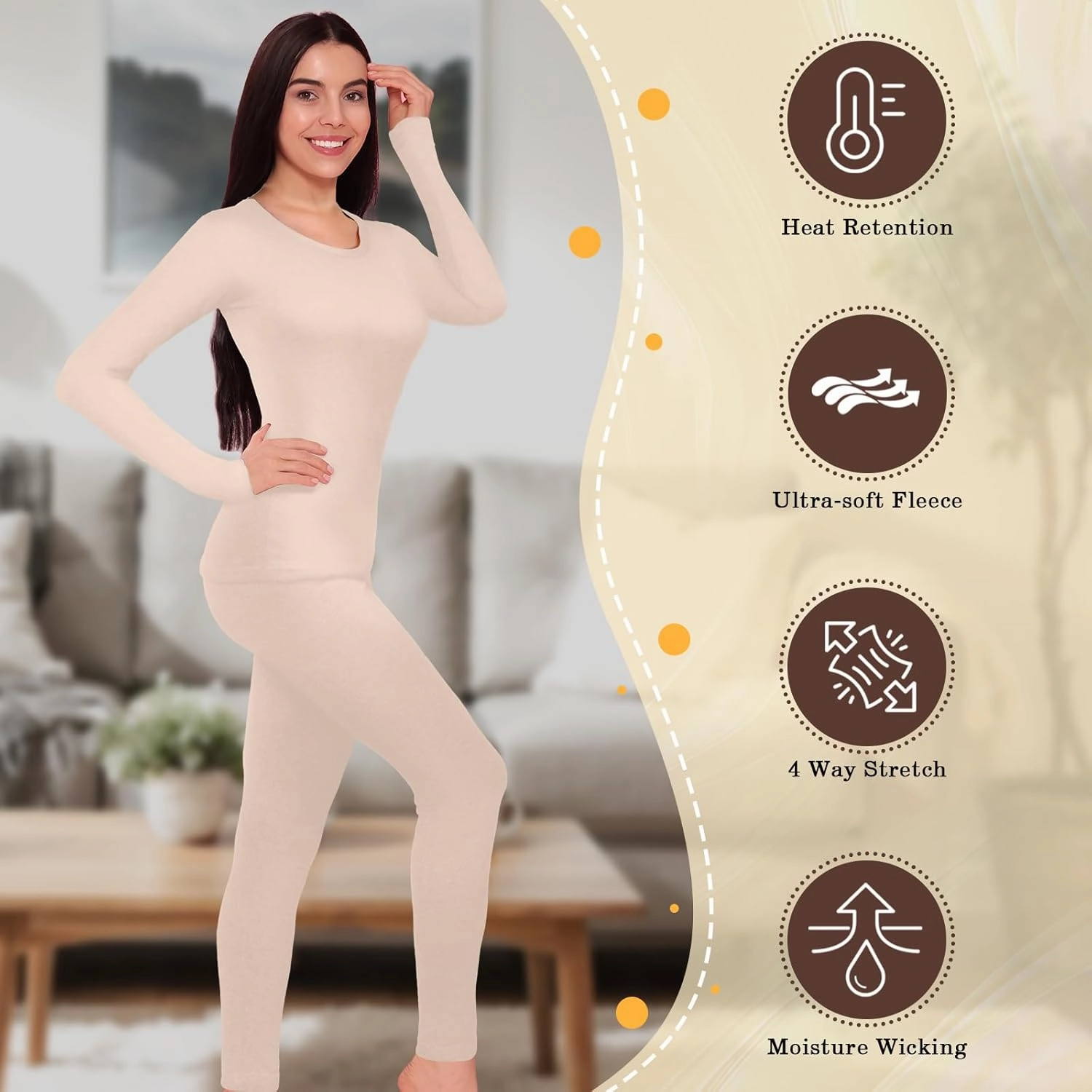 Patelai 2 Set Thermal Underwear Warm Fleece Lined Thermal Leggings and Womens Thermal Tops Base Layer for Winter Cold Weather