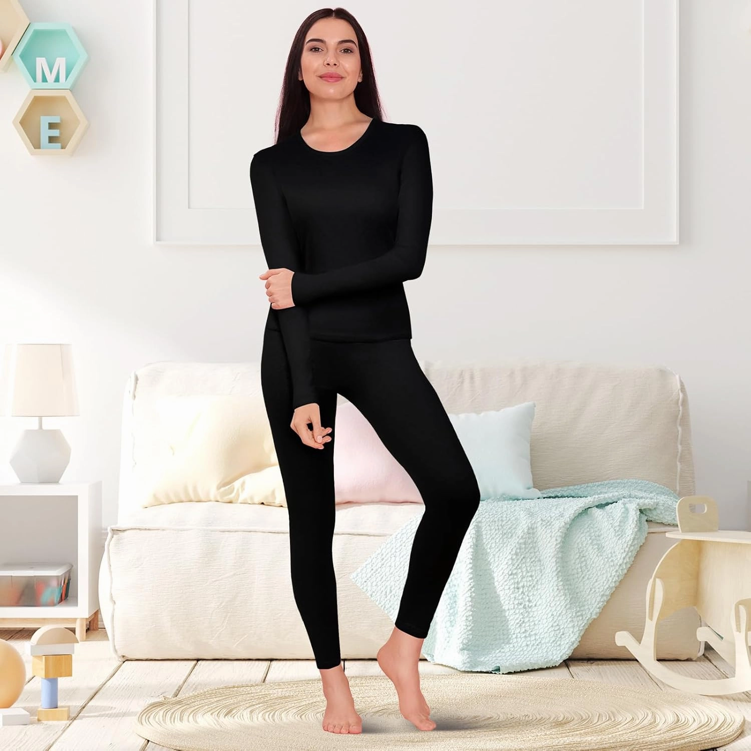 Patelai 2 Set Thermal Underwear Warm Fleece Lined Thermal Leggings and Womens Thermal Tops Base Layer for Winter Cold Weather