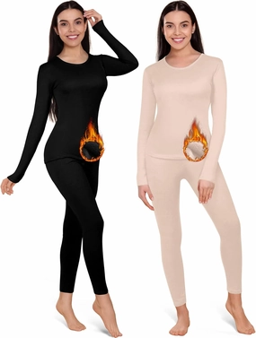 Patelai 2 Set Thermal Underwear Warm Fleece Lined Thermal Leggings and Womens Thermal Tops Base Layer for Winter Cold Weather