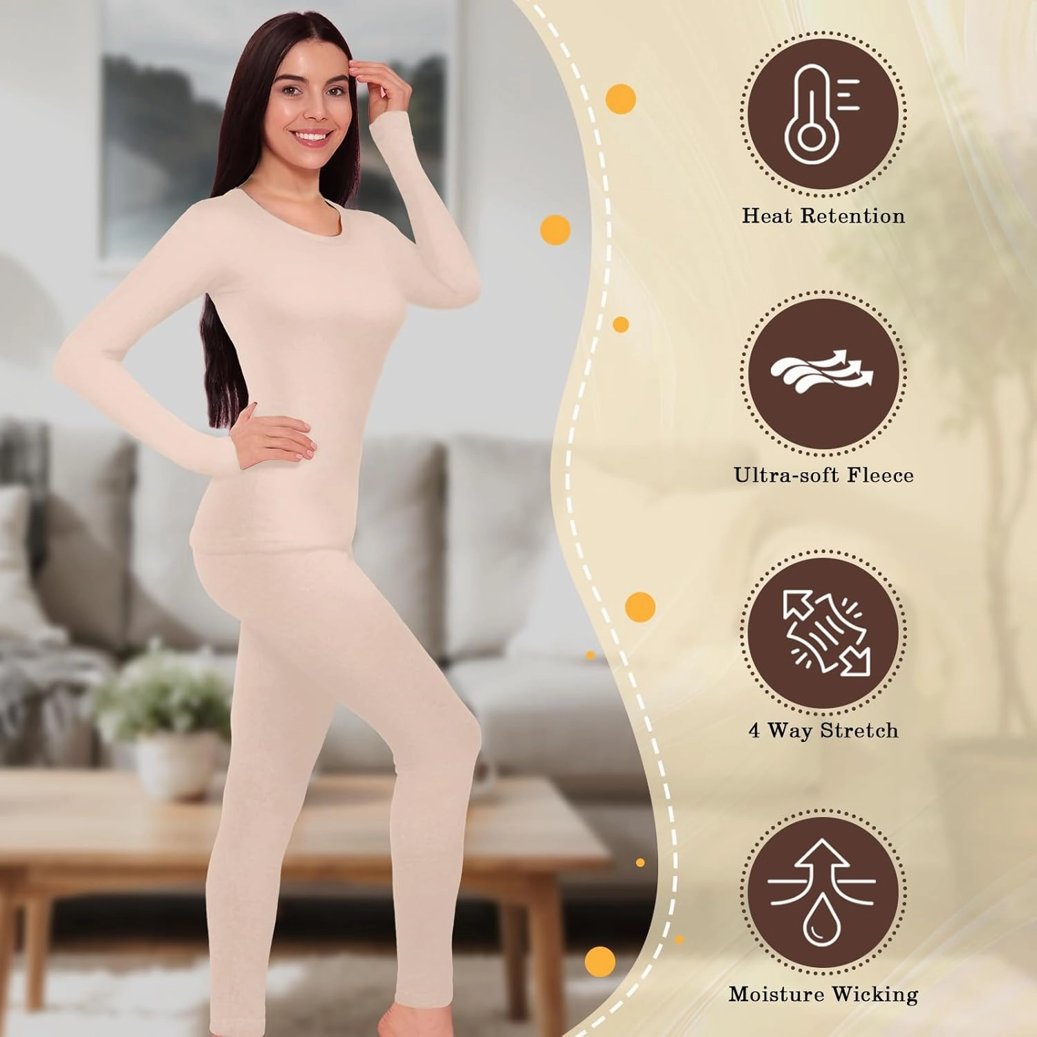 Patelai 2 Set Thermal Underwear Warm Fleece Lined Thermal Leggings and Womens Thermal Tops Base Layer for Winter Cold Weather