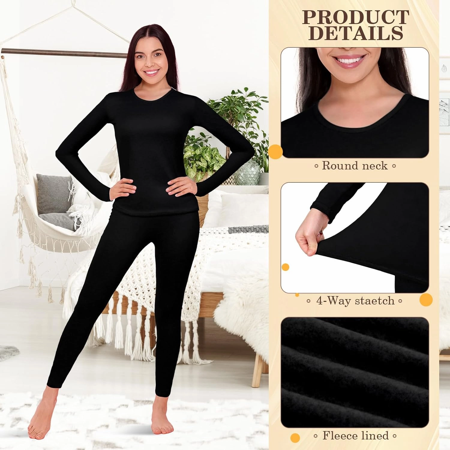 Patelai 2 Set Thermal Underwear Warm Fleece Lined Thermal Leggings and Womens Thermal Tops Base Layer for Winter Cold Weather