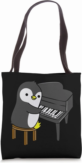 Penguin Playing Piano Tote Bag