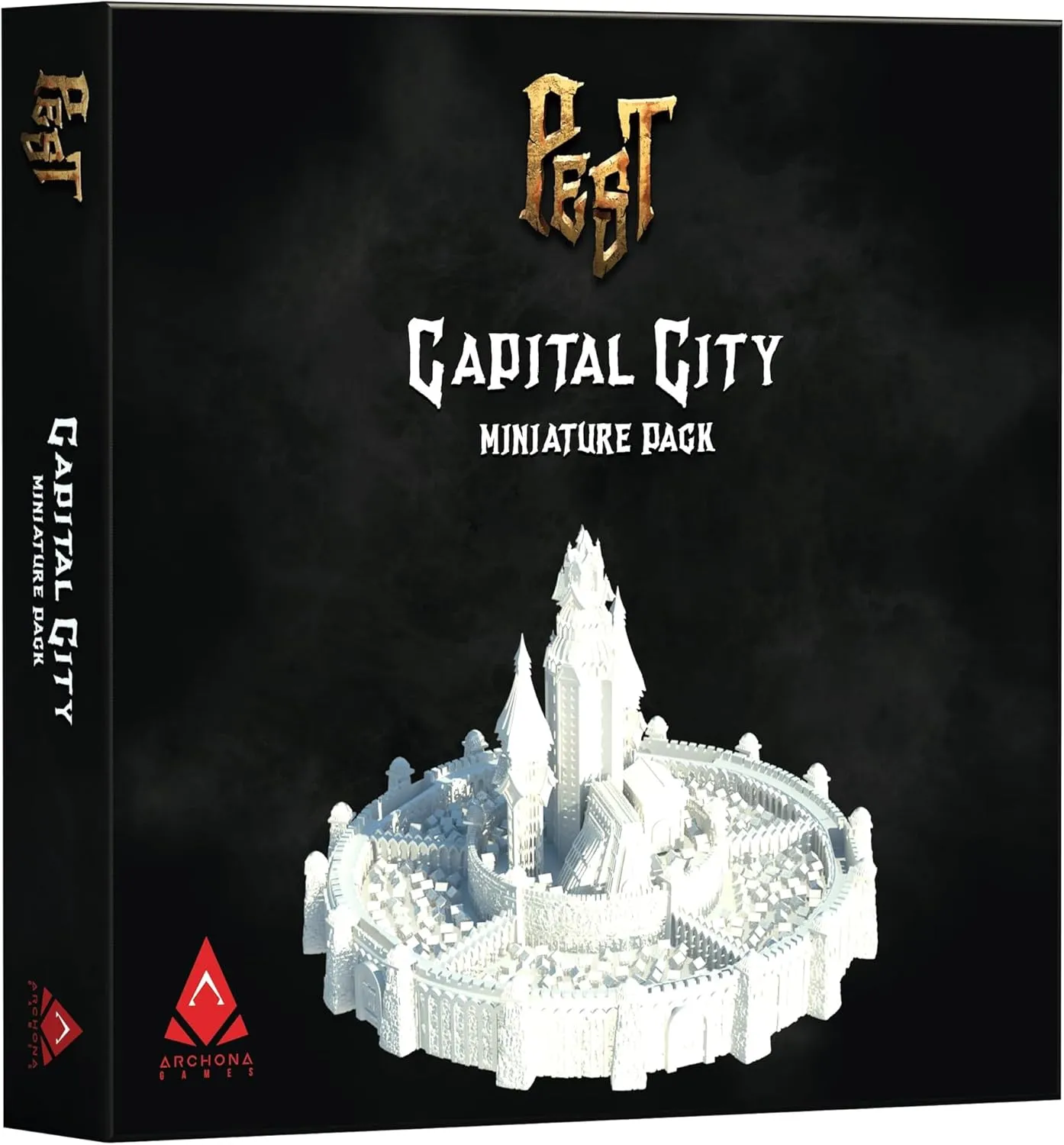 Pest: Capital City Miniature Pack - Premium Component Upgrade, Unpainted Miniature Buildings & Bases, Strategy Board Game Accessory