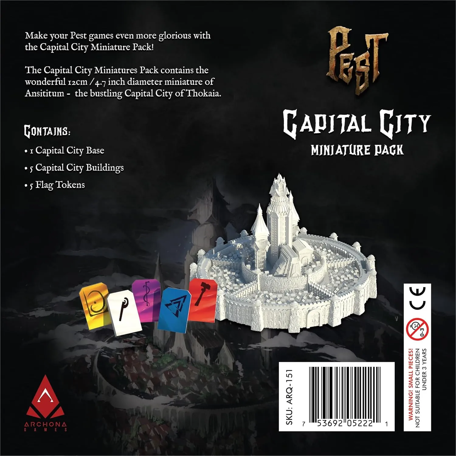 Pest: Capital City Miniature Pack - Premium Component Upgrade, Unpainted Miniature Buildings & Bases, Strategy Board Game Accessory