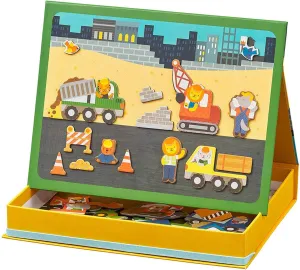 Petit Collage Magnetic Play Scene, Construction Site – Magnetic Game Board with Mix and Match Magnetic Animal Friends, Ideal for Ages 3  – Includes 2 Scenes and 40 Magnet Pieces