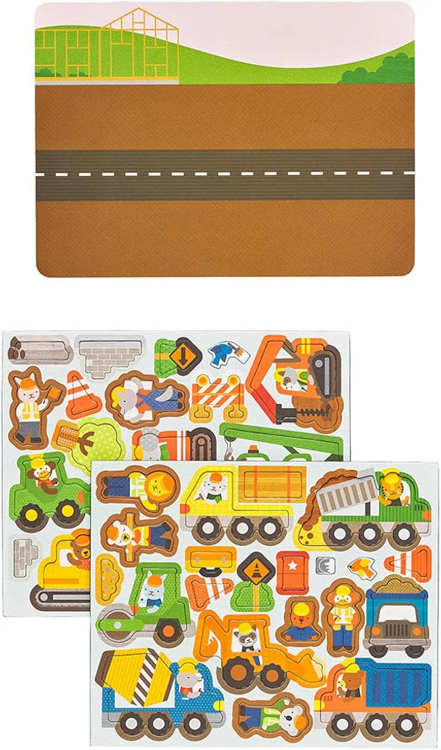 Petit Collage Magnetic Play Scene, Construction Site – Magnetic Game Board with Mix and Match Magnetic Animal Friends, Ideal for Ages 3  – Includes 2 Scenes and 40 Magnet Pieces
